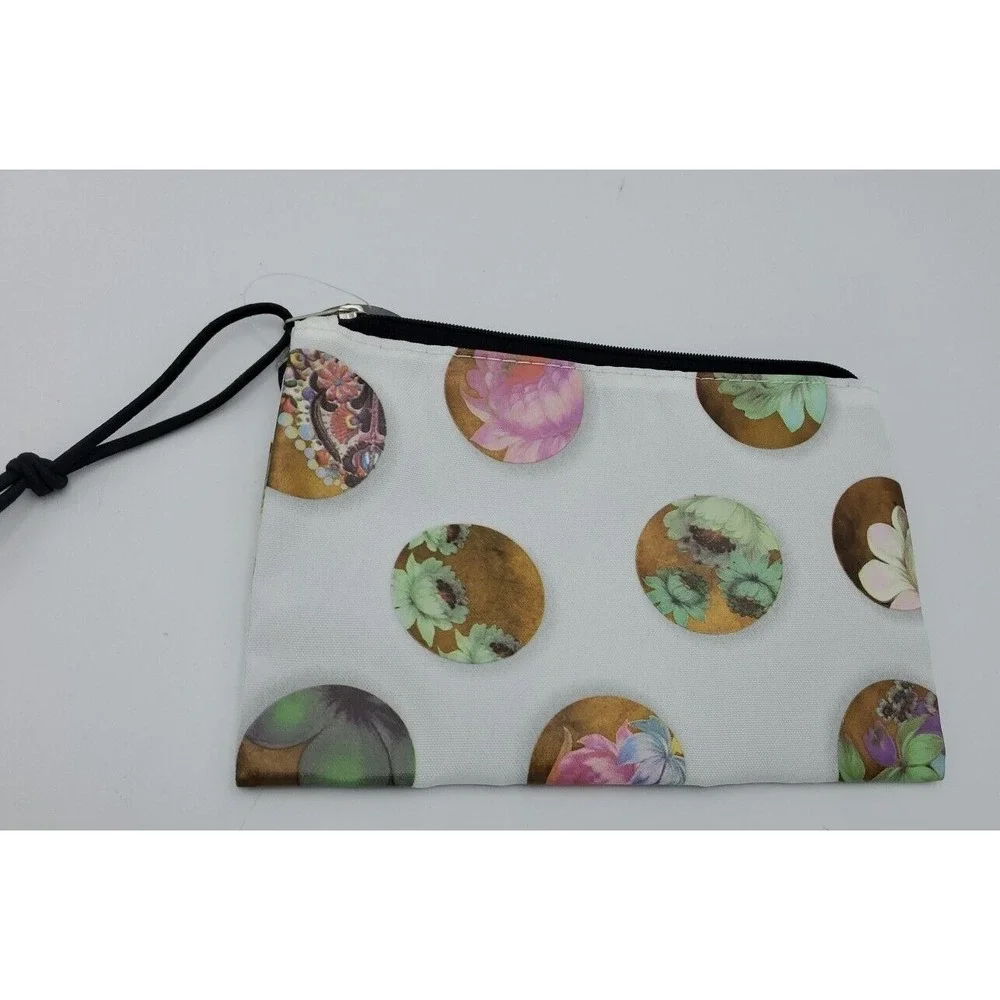 Cynthia‎ Rowley Makeup Bag White Floral Dots Clutch Cosmetic Pencil Pouch